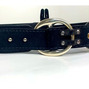 Fossil Black Leather & Suade Fold Over Buckle Hip Belt Size Medium Rock Western